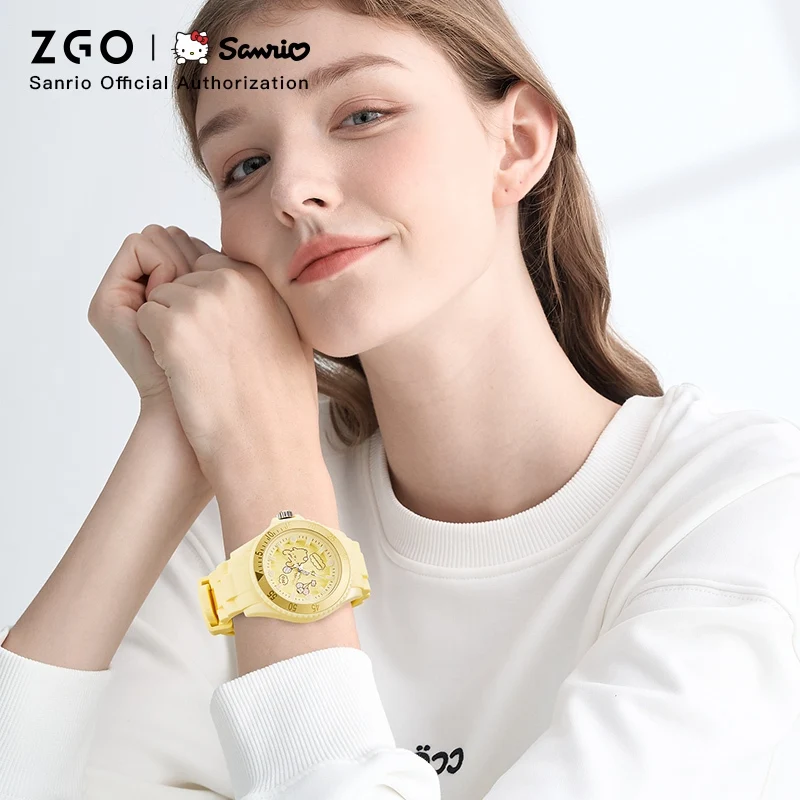 Zgo sanrio pomporpurin crianças relógio para meninas pulseira confortável com design bonito dos desenhos animados luminoso relógio de quartzo à prova dwaterproof água presente 5373