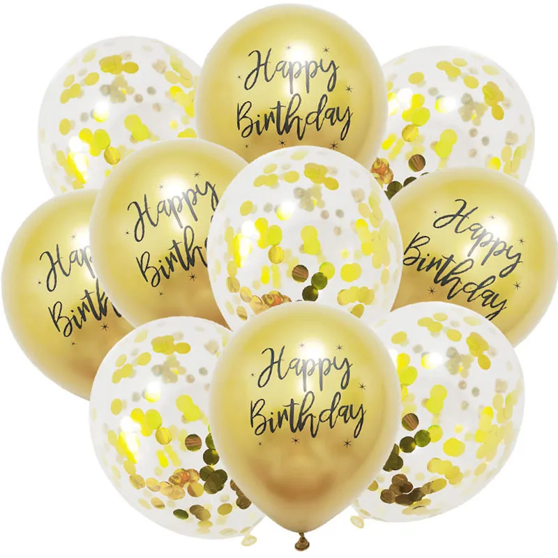 10Pcs 12Inch Metal Printing Happy Birthday Balloons Gold Rose Confetti Chrome Balloons For Kids Girls Birthday Party Decora Toys