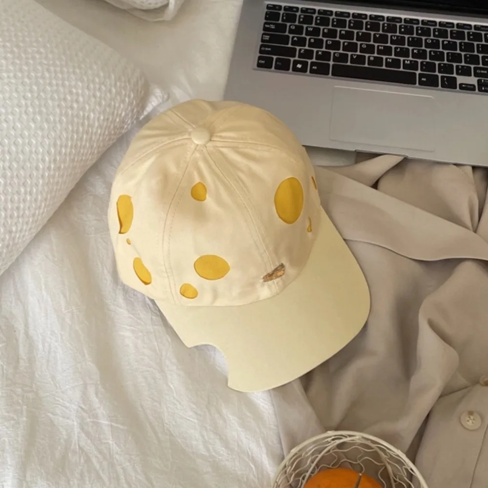 Korean Style Cheese Baseball Cap Sunscreen Solid Color Cheese Embroider Sun Hat Adjustable Hip-hop