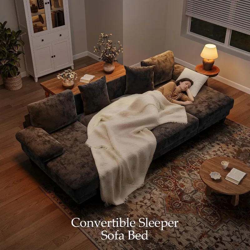 Txtin's Sleeper Sofa with Pull Out Couch Bed | 112 Inch Couches for Living Room | U-Shaped Convertible Sofa Bed | Chenille