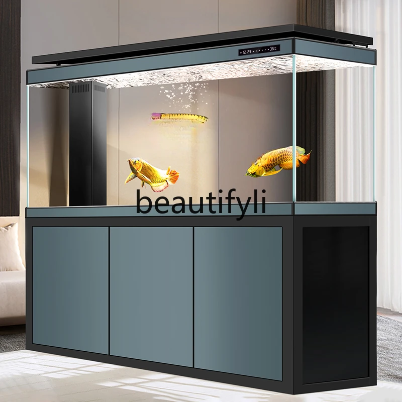 

Living room large water-free bottom filter ultra-white aquarium entrance against the wall screen partition fish tank