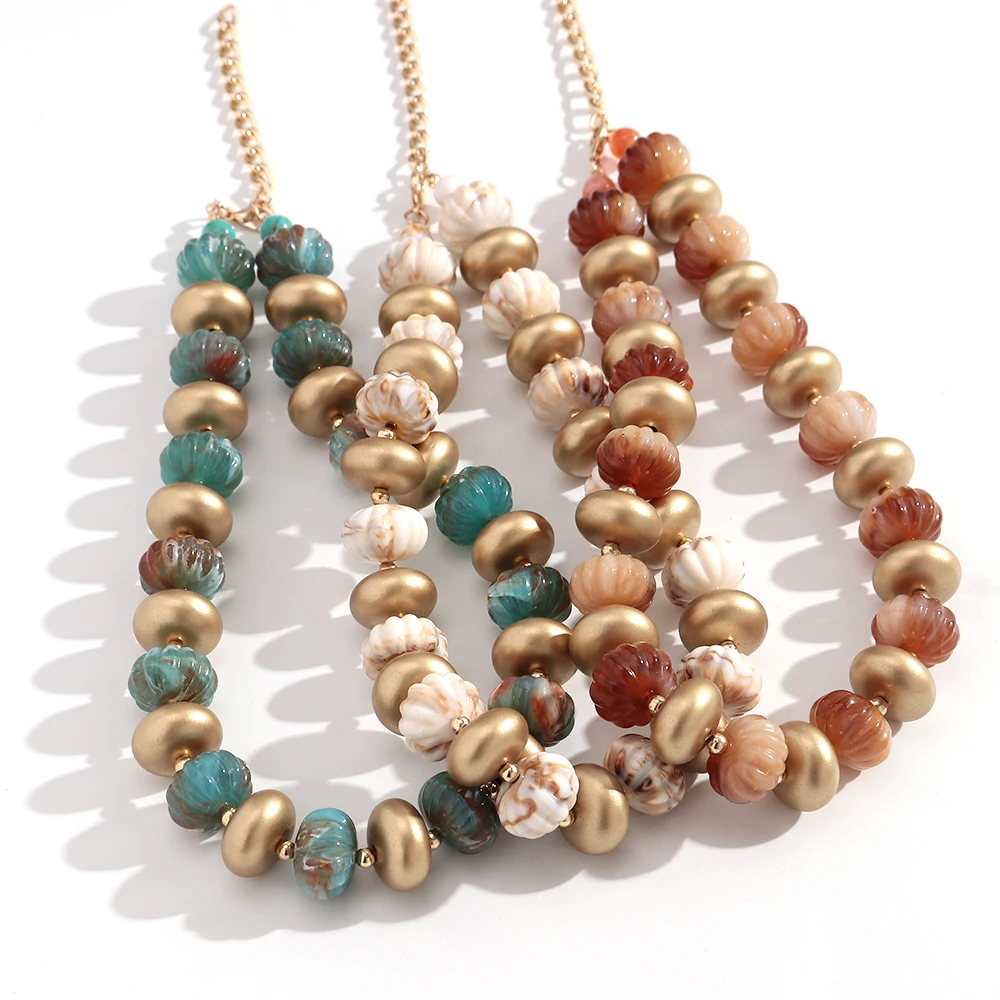 Vintage Acrylic Geometric Beads Choker Necklace New Colorful Irregular Round Beaded Collar Necklaces Fashion Jewelry Gifts