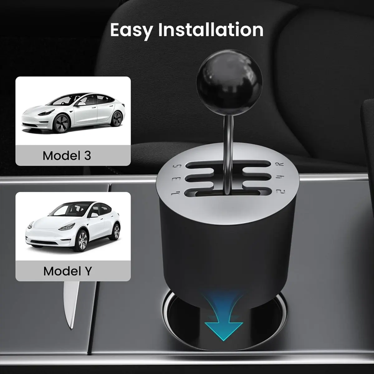 #24C Cup Holder Gear Shifter,For Tesla Cup Holder Gear Shifter Toy (Black)