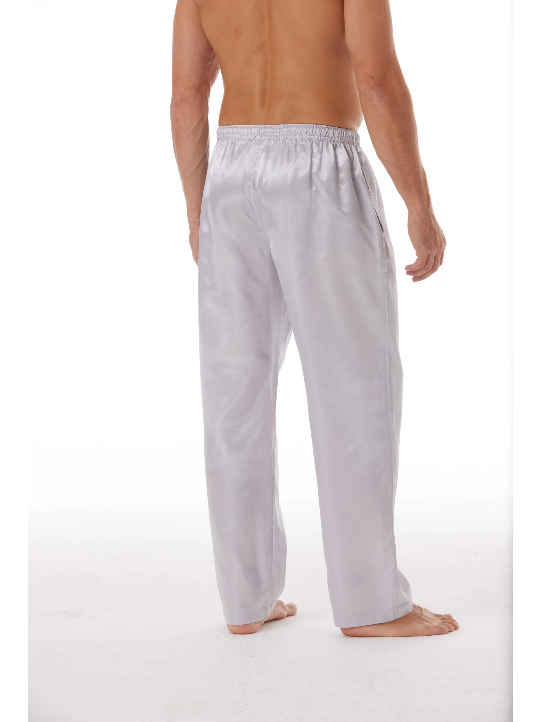 3pcs Men's Pajama Pants Autumn Satin Comfy with Elastic Waistband and Pockets Solid Color Casual Sleepwear