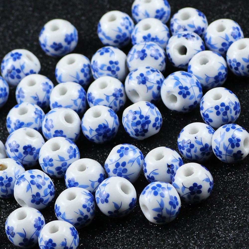 20pcs 8/10/12mm Vintage Blue And White Orchid Round Ceramic Beads For Jewelry Making DIY Bracelets Necklaces Beaded Accessories image 2