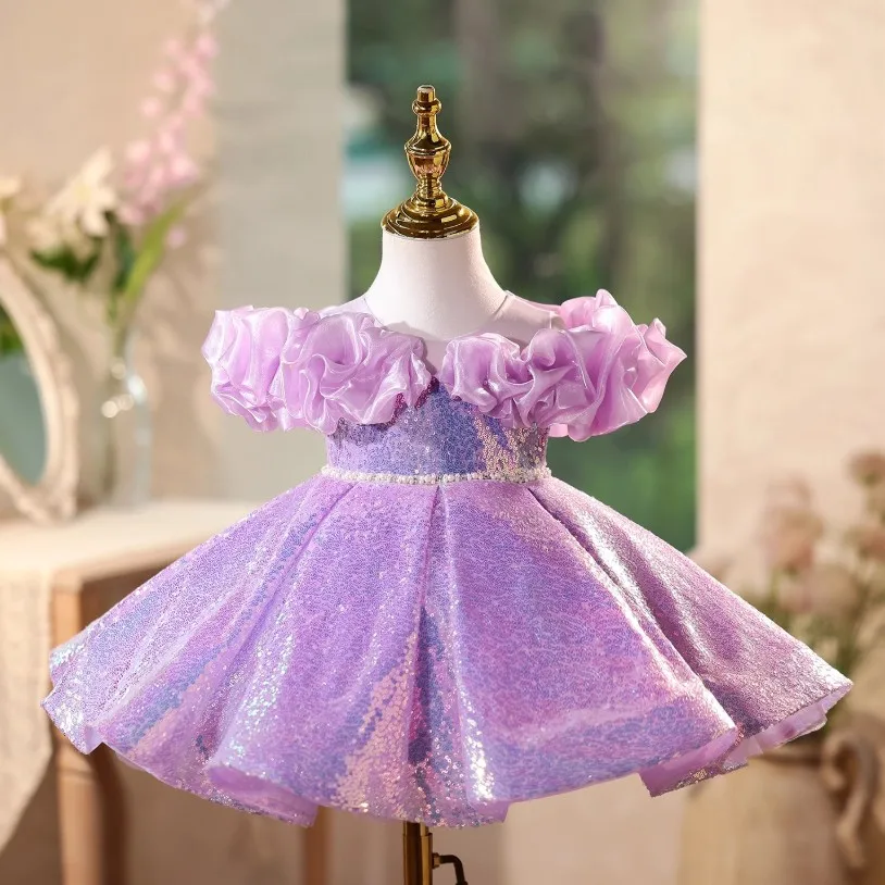 

High-End Children's Princess Sequined Costume Host's Piano Performance Birthday Girls Party Dresses A4683 Vestidos