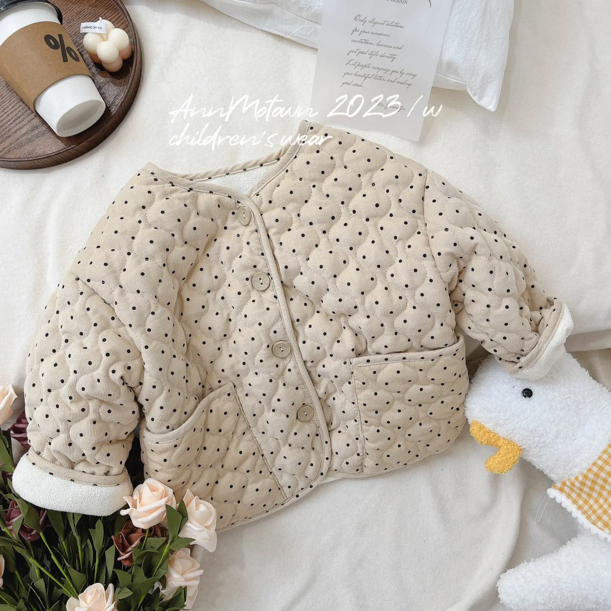 

Autumn and winter baby girl polka dot cotton jacket Korean version children's plush thick cotton jacket
