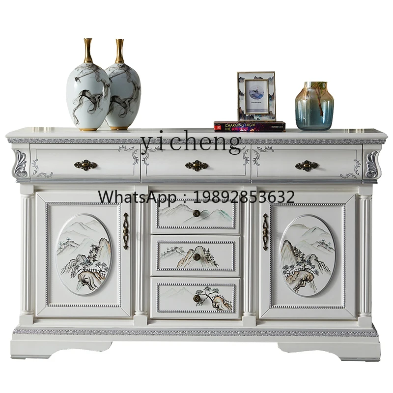 YFY Chinese-style entrance cabinet foyer custom-painted classical decorative cabinet solid wood dining side white