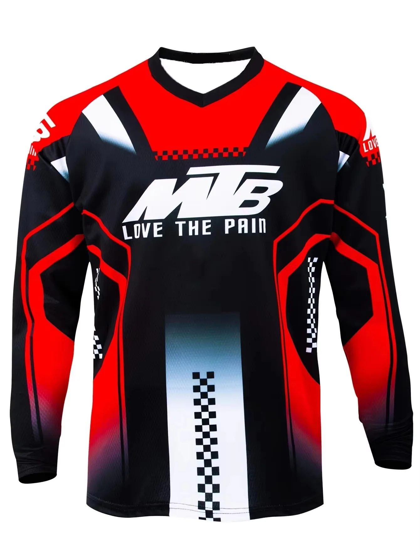 Neu eingetroffen: Unisex-T-Shirt mit Splash-Motiv, V-Ausschnitt, langen Ärmeln, aus Jersey, für Motocross, geeignet für Offroad-, Dirtbike- und Downhill-Fahrten. – Detail 6