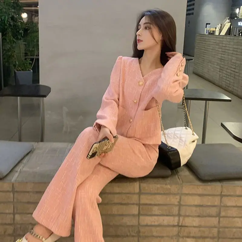 Small Fragrant Wind Suit For Women\'s 2023 Spring and Autumn Fashion Celebrity Style Coat High Waist Wide Leg Pants Two Piece Set