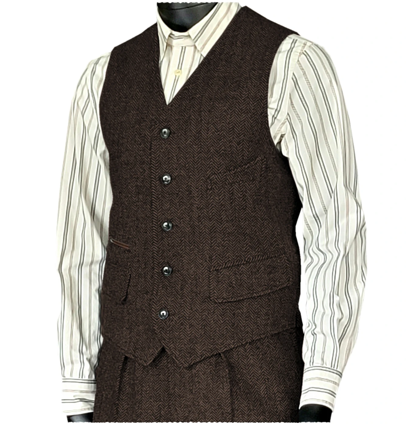 Hommes Gilet Design poches Tweed Gilet rétro col en v chevrons mariage marié Vintage Banquet Gilet hommes Gilet costume