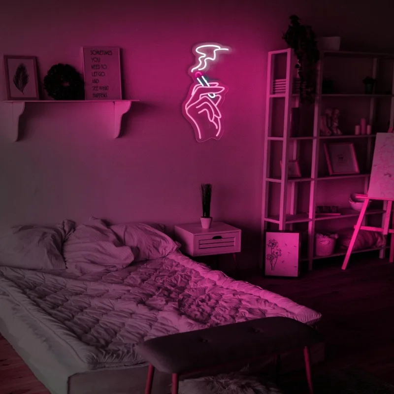 Hand Neon Sign Wall Decor Pink LED Room Decor Hip Hop camera da letto Man Cave Bar Store Home Party Art Decor (rosa + blu + bianco) 5V USB