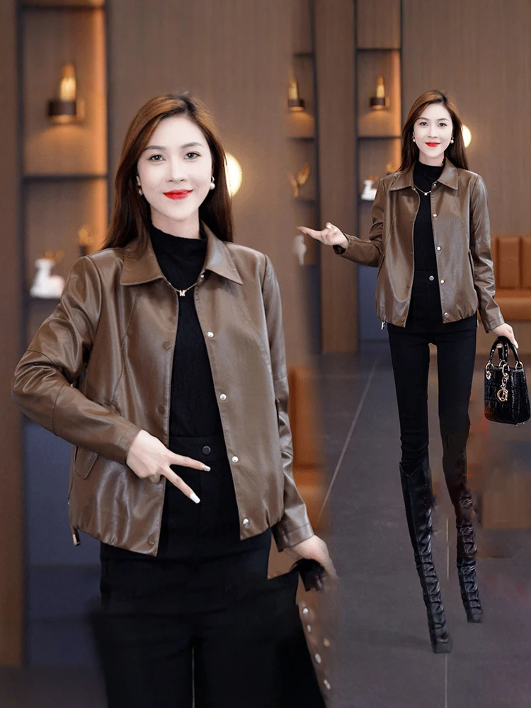 Sli カジュアル Thiened Fce レディース オートレザー ジャケット 秋冬新作 香港風 スレ レトロ レザーコート アウター