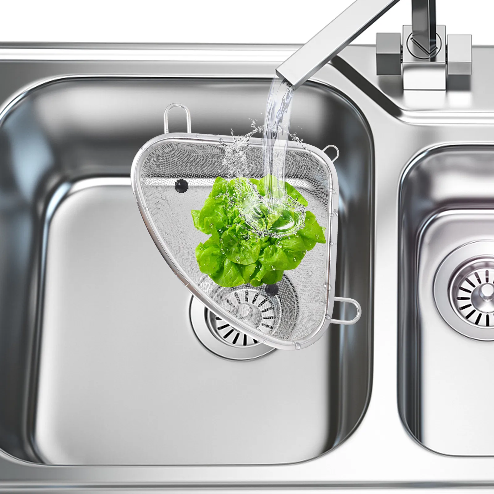 1Pcs Stainless Steel Draining Basket Heavy Duty Sink Rack for Kitchen Storage Holder Large Capacity Triangular Corner Hanging