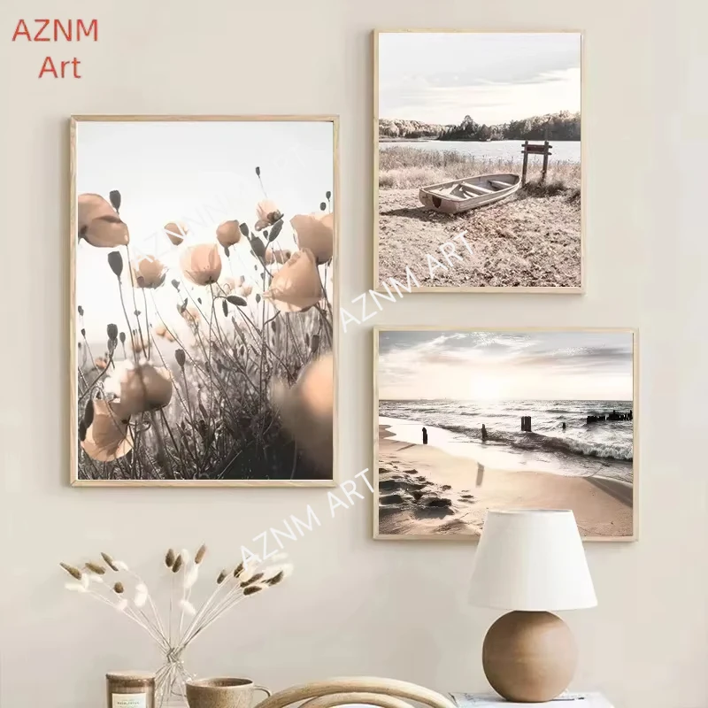 Sea Bridge Windmill Boat Beach Seagull Wall Art Canvas Painting Nordic Posters and Prints Pictures for Living Room Home Decor