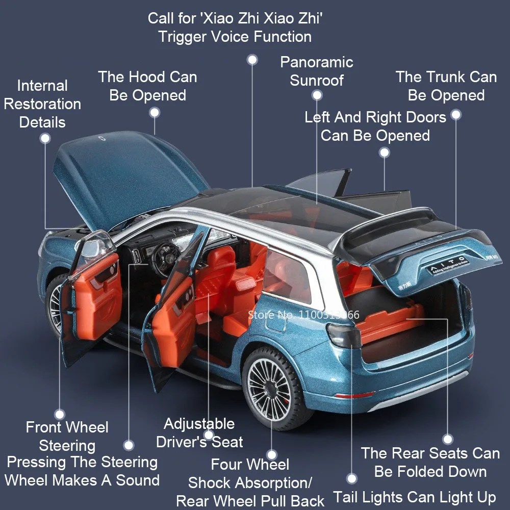 รถโมเดล AITO M9 WULING Bingo ขนาด 1:24 ของเล่นรถยนต์ล้ออัลลอยด์แบบดึงหลัง พร้อมเสียงและไฟ สำหรับเด็ก ตกแต่ง และเป็นของขวัญ
