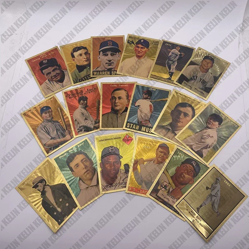 Classic 18 Types famous baseball player gold foil small cards for collection Gift and commemoration