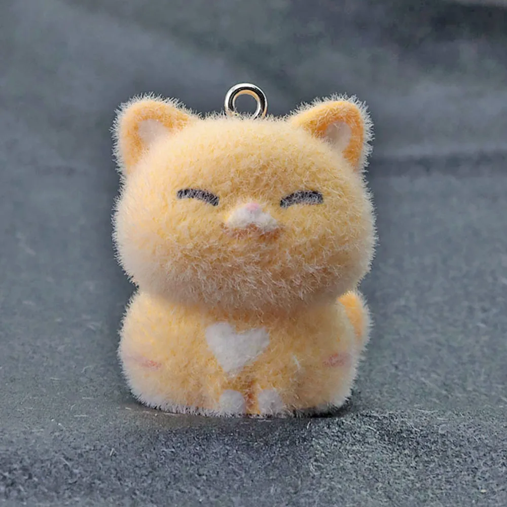 

Diy 20 шт. 3D флокированные оранжевые кошки смоляные подвески мультфильм Китти кулон для брелка ожерелье ремесленные аксессуары изготовление Materia