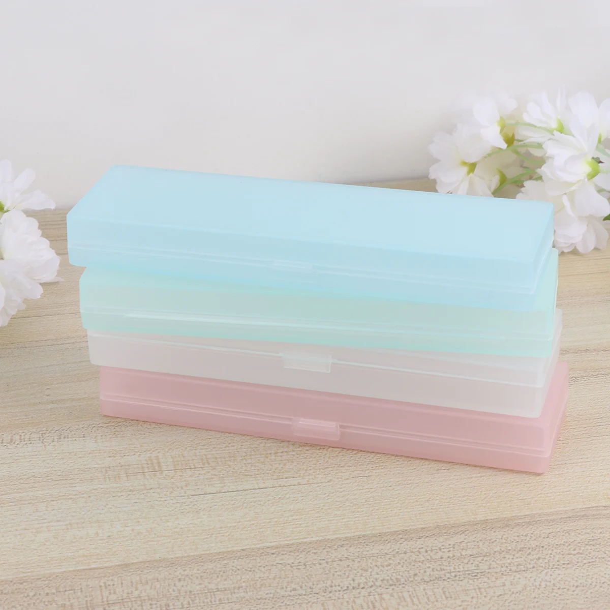 

4pcs Stationery Box Translucent Frosted Pencil Case Students Pencil Box Pencil Storage Case (Small Size White Green)