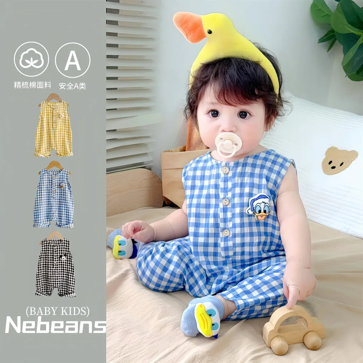 

Комбинезон без рукавов для новорожденных мальчиков + носки, комплект из 2 предметов, жилет с принтом Микки Пуха Дональда для девочек, боди, хлопковый костюм для младенцев