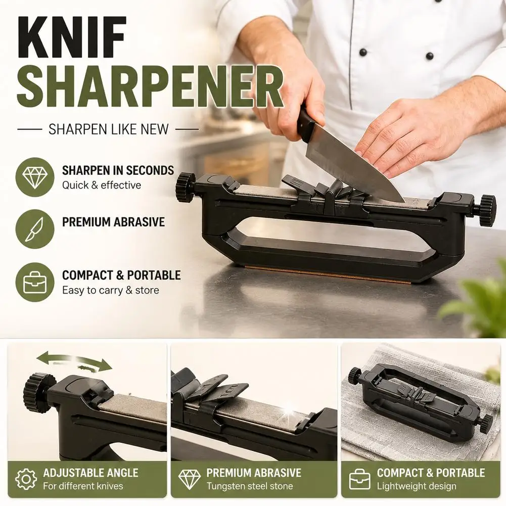 Knife Sharpener, Angle Guided Sharpener Precision Grinding Tool Diamond-Coated Manual Knives Sharpening for Kitchen All Knives