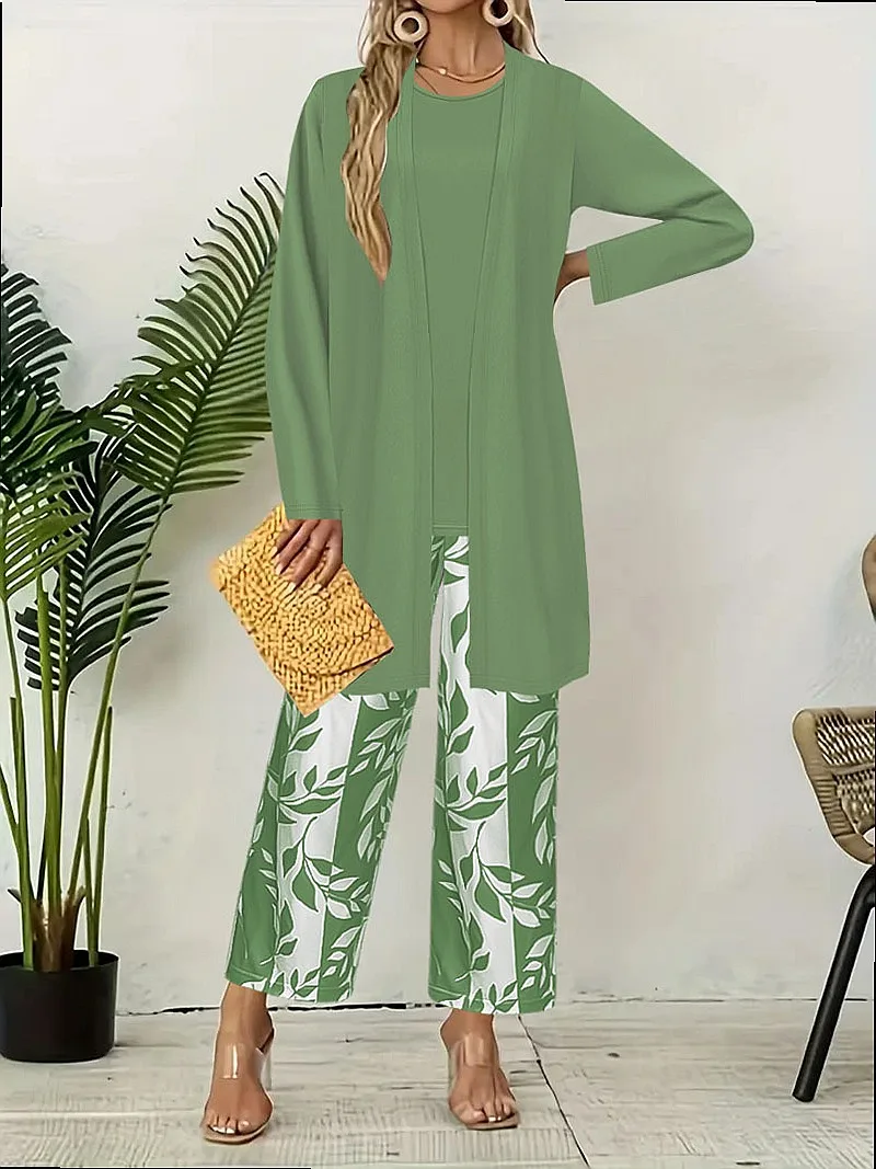 Floral Print 3pcs Set Women's Chic Matching Sets Spring Summer Jacket Vest Pants