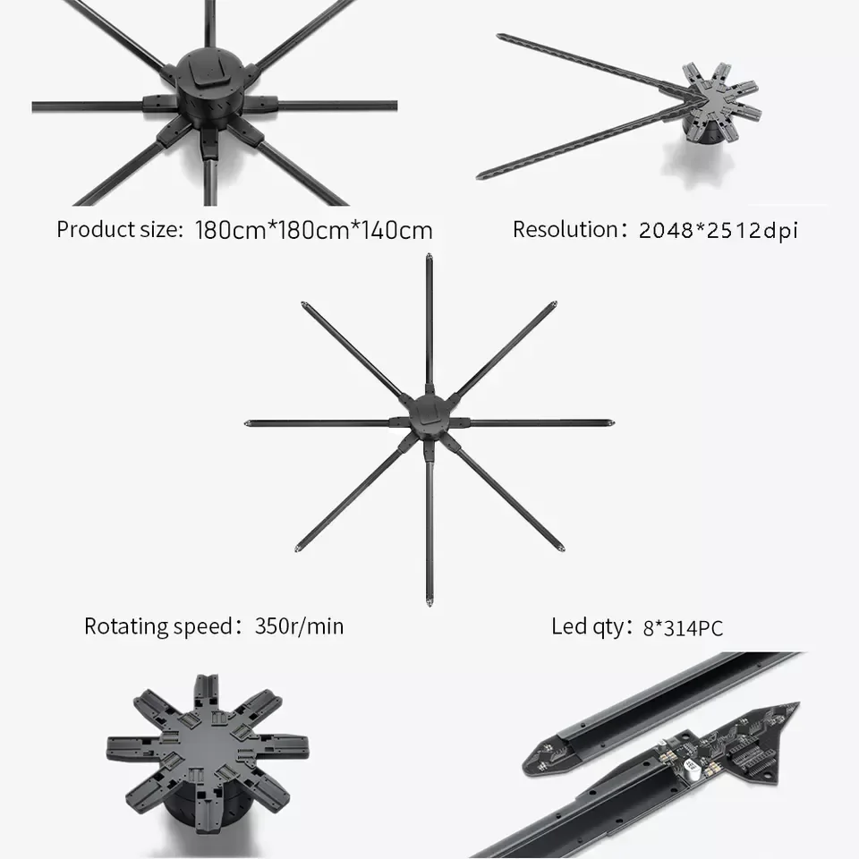 Botai เครื่องฉายโฮโลแกรม8ใบ3D โฮโลแกรม18ซม. ถึง180ซม. ขนาดใหญ่จอแสดงผลโฆษณาแบบโฮโลแกรม LED