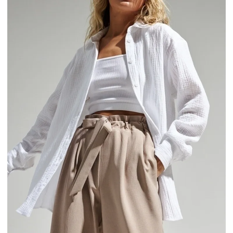 قميص Zoubu بطبقة مزدوجة 2026 قميص ربيعي كسول فضفاض غير رسمي من القطن الخالص بأكمام طويلة متوسط وطويل