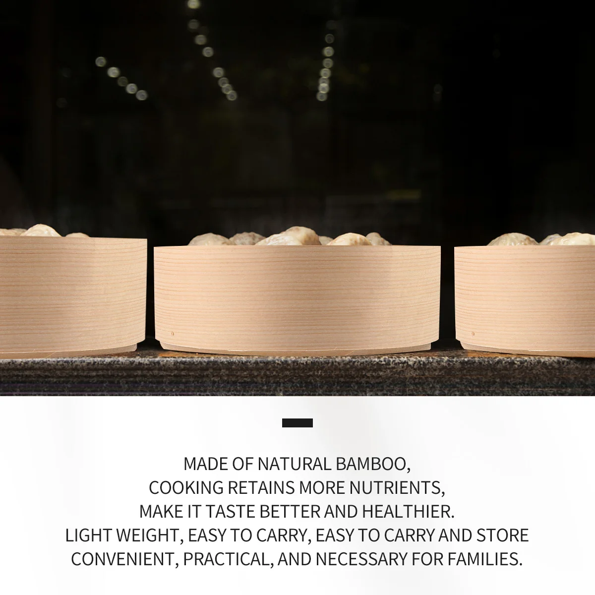 

21Cm Bamboo Food Basket Wooden Cookware For Kitchen Steamed Buns Fish Vegetables Eco-Friendly Lightweight