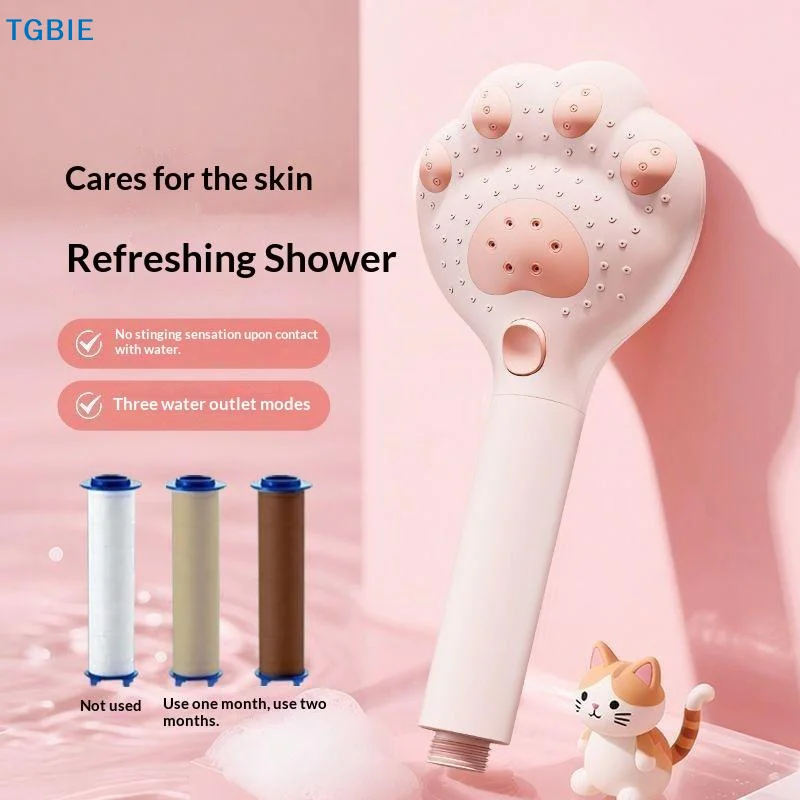 [TL]【TL】High Pressure Filter Shower Head Cute Paw 3 Mode Adjustable Rain Spray Water Saving Bathroom Accessories