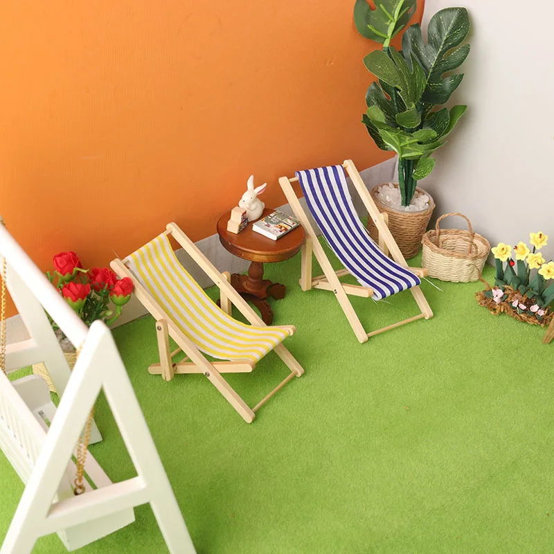 1:12 Mini drewniane krzesło plażowe miniatury meble do domu, meble, Model domku dla lalek, dekoracja domu