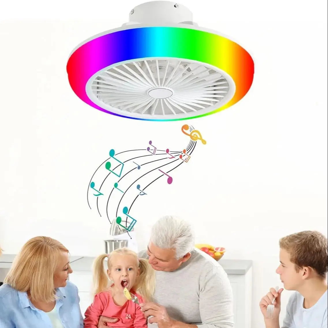 Imagem -03 - Quarto Rgb Ventilador de Teto Luz Casa Decro Led Luz de Teto com Ventilador Inteligente App Bluetooth Música Alto-falante Invisível Ventilador Luz