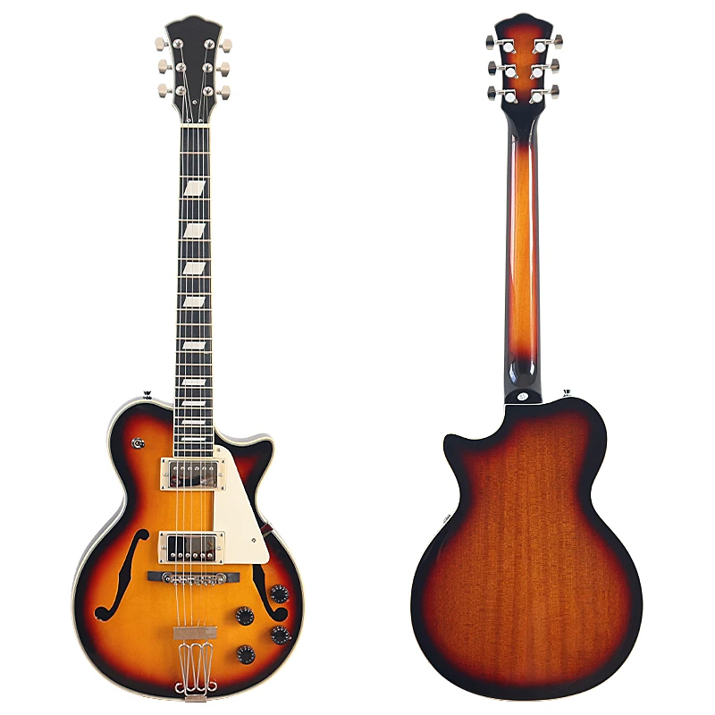 Guitare électrique à 6 cordes en bois d'épicéa, 39 pouces, 22 frettes, Double trous F, haute brillance, bon artisanat, Guitarra Sunburst et couleur rouge