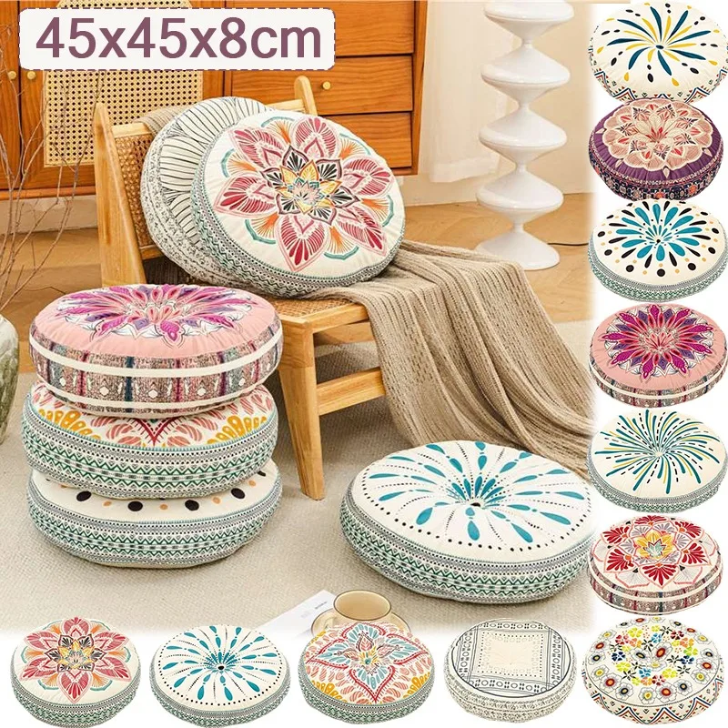

1pc Bohemian Style Round Cushion,Thick Plush Short Pad with Polyester Fill,Machine-Washable Sturdy for Chairs,Stools,Benches Use