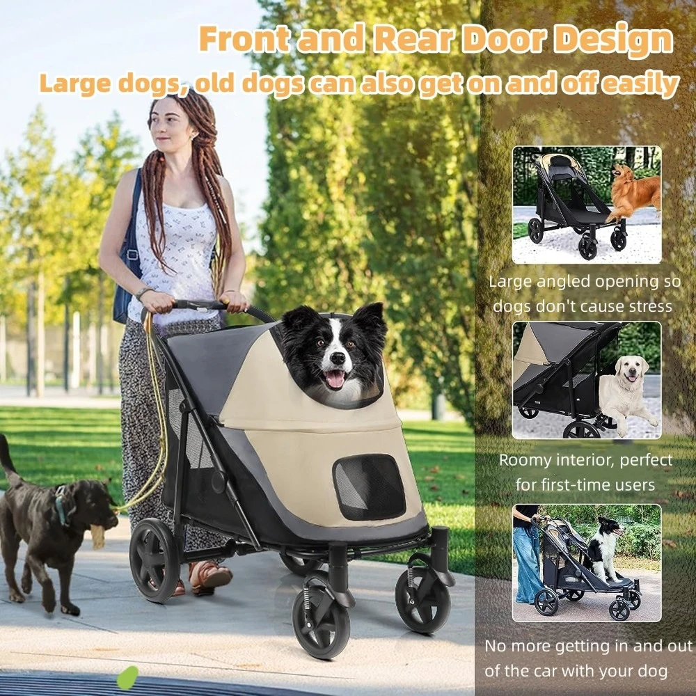 Para cães médios/grandes carrinho de estimação de 4 rodas carrinho de cachorro dobrável para com bolso de armazenamento adequado para animais de estimação até 110lbs