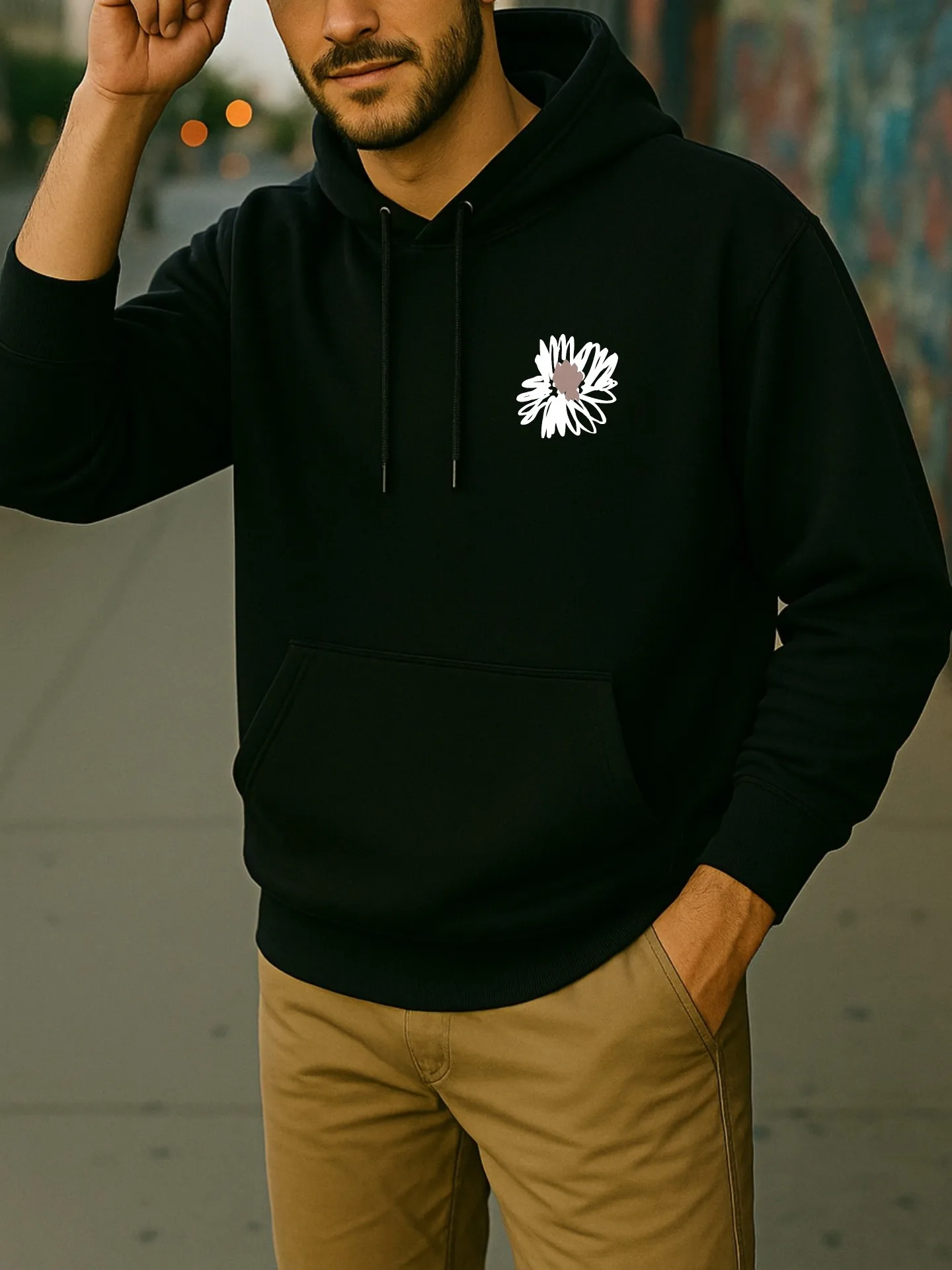 هوديي جرافيك للرجال، ديزي - طباعة، نمط كاجوال، صوف - مبطن، للارتداء اليومي، للشباب