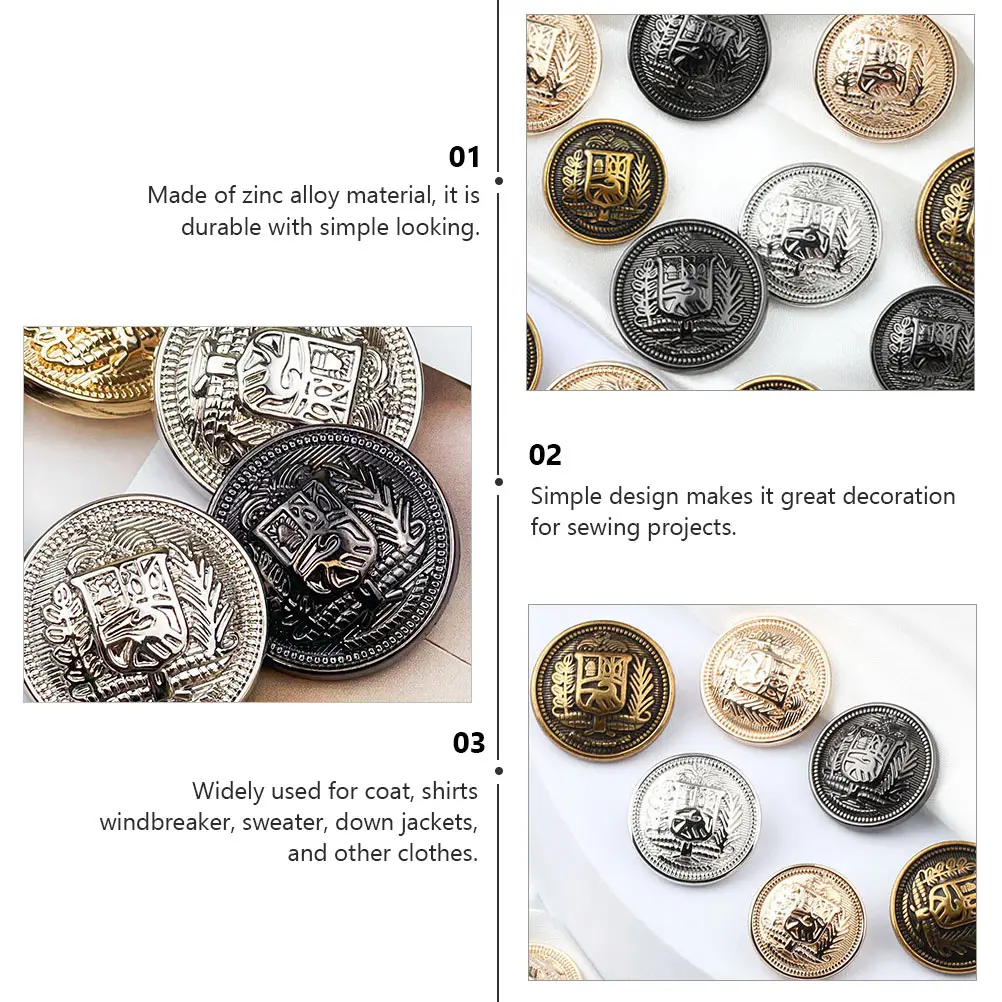 

30pcs Black Metal Buttons 15mm 20mm 25mm Shield Shape for Coat Decoration Fashion Sewing Zinc Alloy Clothes DIY