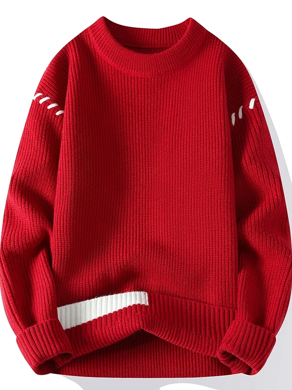 

Autumn Winter Thiened Warm Loose Men's round Ne Knitted Sweater Trendy Brand Long Sve Overhead Base irt Casual Sle