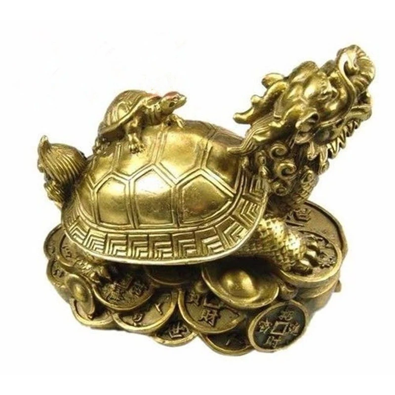 lucky Chinese handwork Brass Fengshui Dragon Turtle Statue