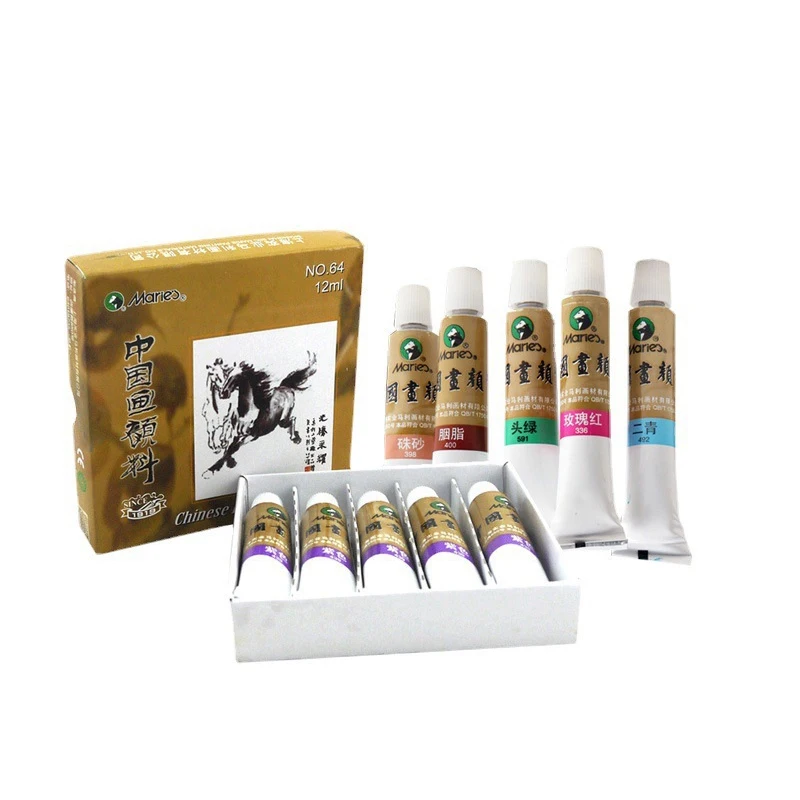 Marie\'s-Ensemble de peinture d\'interconnexion de pigments chinois, dessin de paysage, fournitures d\'art pour artistes et étudiants, 12ml, 5 pièces