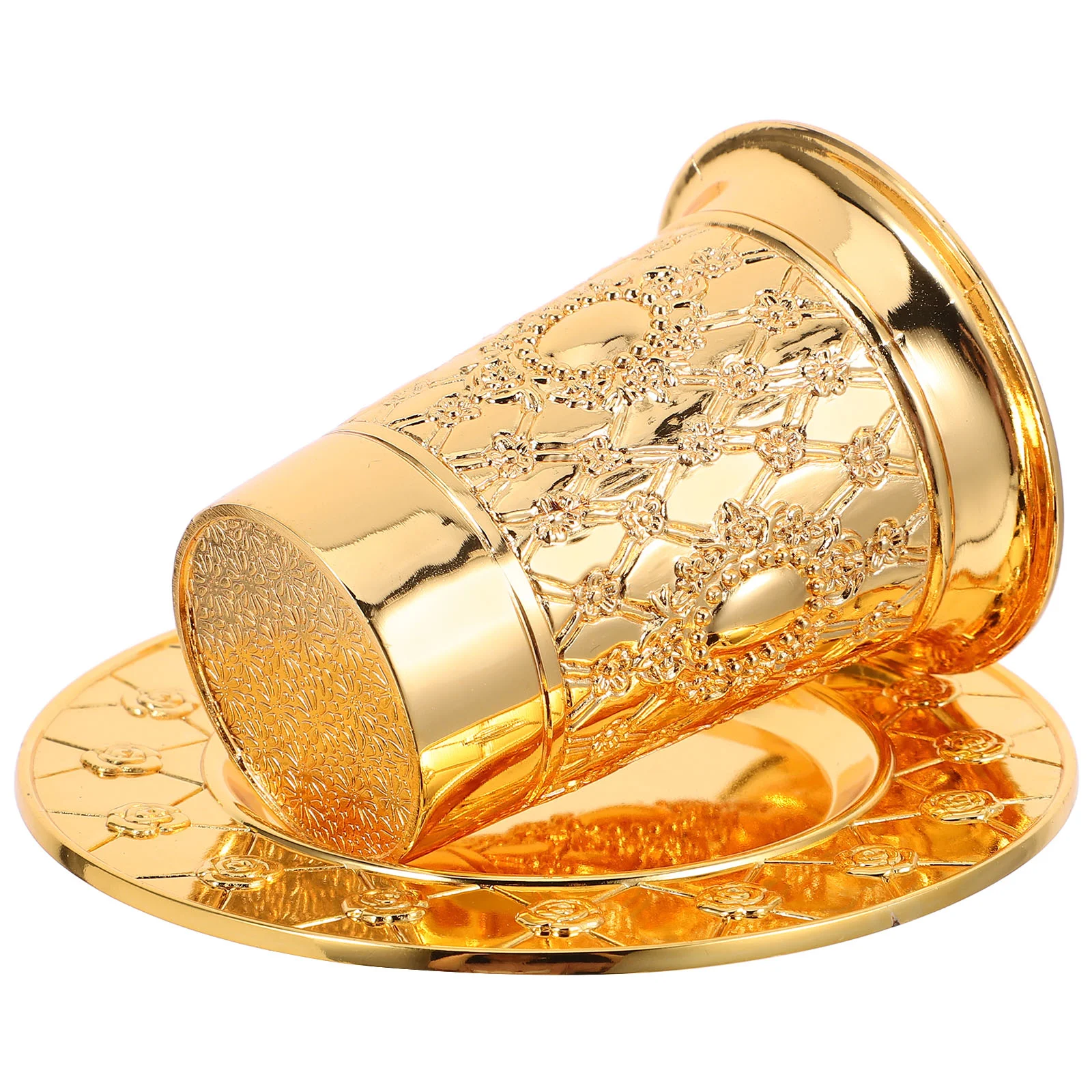 

1 Set Decorative Judaica Shabbos Cup Metal Cup With Saucer Zinc Alloy Shabbos Cup Shabbos Cup and Dish