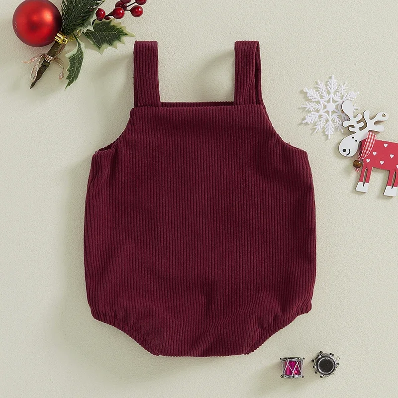 Baby Girls Boys Ovrealls Rompers Christmas Clothes Truck Embroidered Sleeveless Corduroy Infant Romper Playsuit Jumpsuits image 3