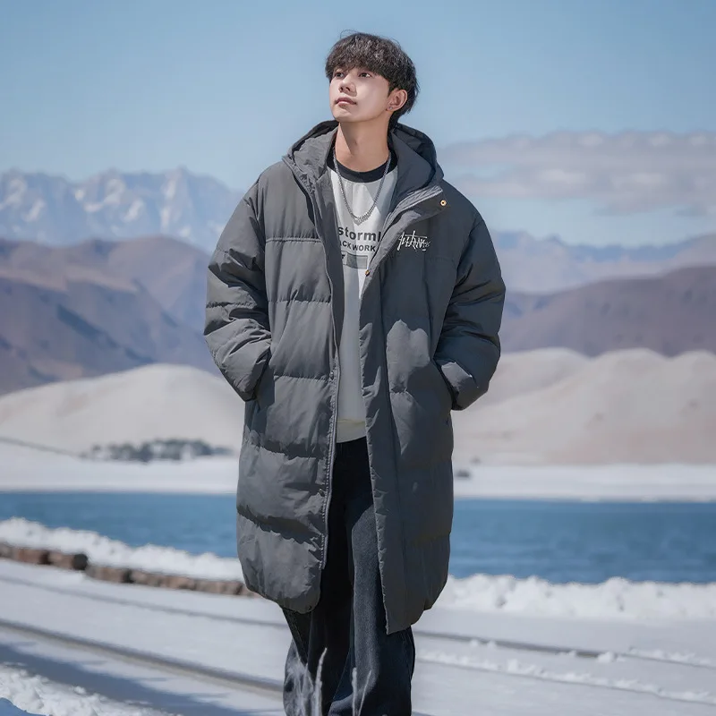 Jaket Parka Tebal Musim Dingin Berkerudung Panjang Katun Isi Bulu Angsa Pria Wanita Tahan Air Longgar Kasual Pasangan Jaket Puffer Panjang AU-255