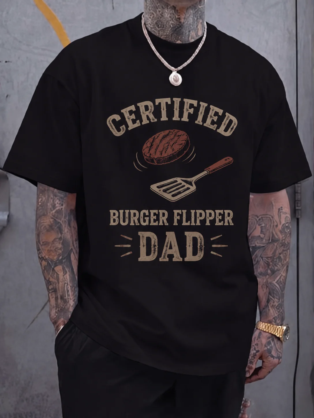 

Men Graphic Tee Short Sleeve Classic Vintage Distressed Grill Spatula Burger Graphic Print Backyard Bbq Father's Day Dad Gift
