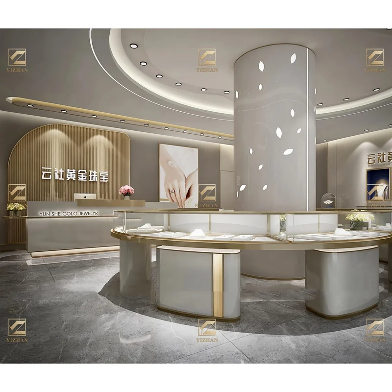 custom.Commercial Jewelry Fit Solution Custom Display Counters Turnkey Shop Design Gold Jewelry Retail LED Luxury Mode