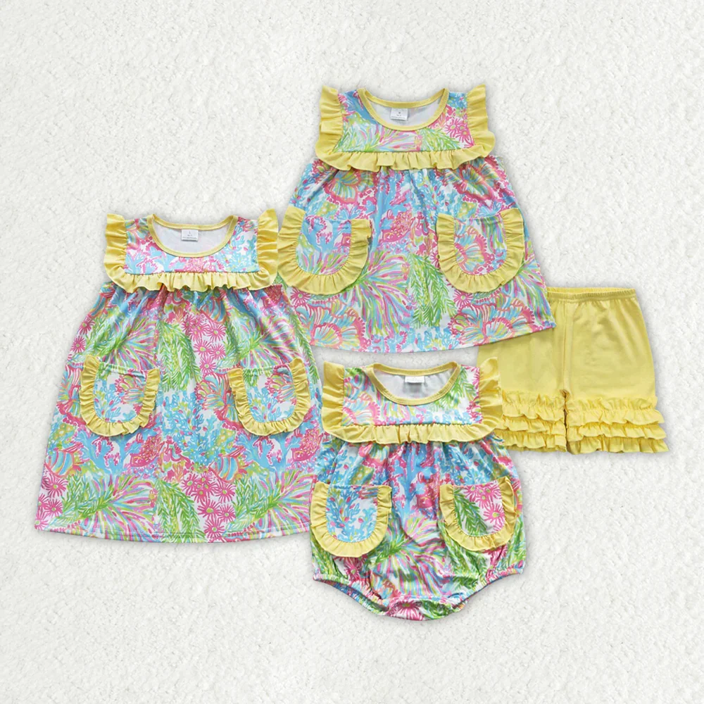 

Sibling Baby Girls Colorful Floral Rompers Dresses Clothes Sets