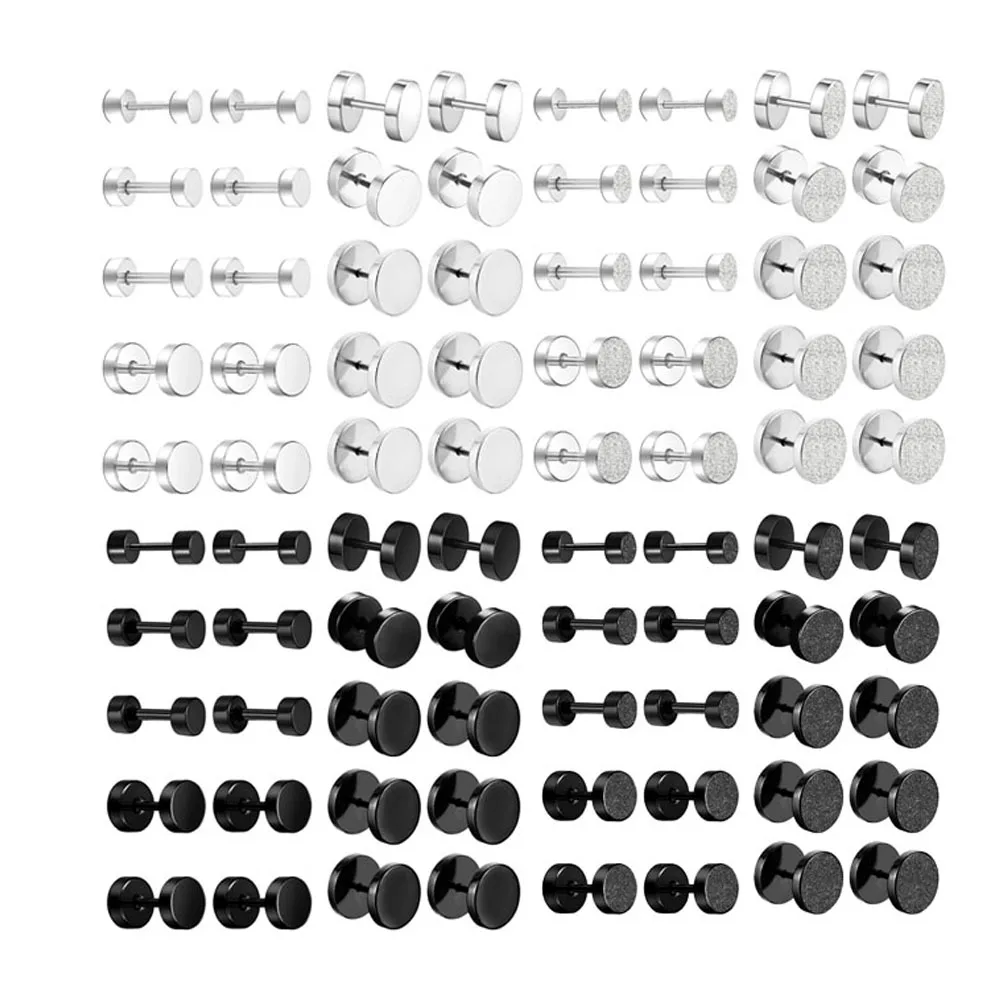 10 Pairs/20 Pairs 16G 3mm-14mm Stainless Steel Stud Earrings Round Dot Ear Studs Hypoallergenic Faux Gauges Ear Tunnel Earrings