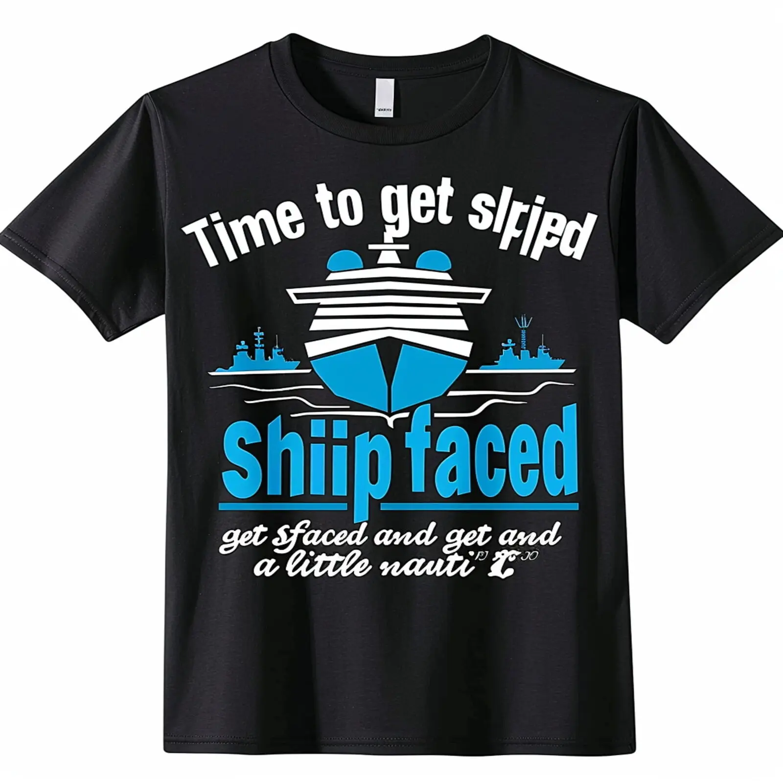 Fun and Cute Black T Shirt: Shipfaced and Nauti Design with Cruise Ship