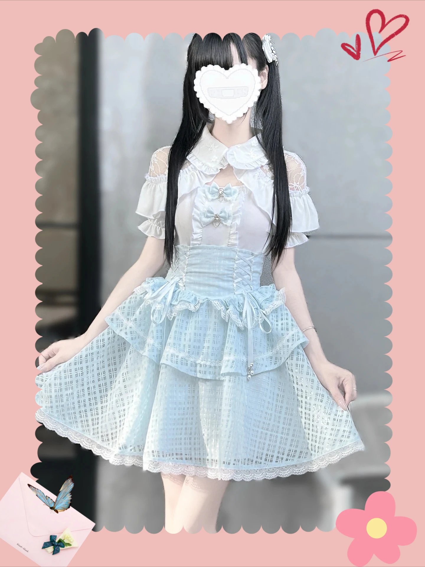 

Original Design Ground Bud Girl Lace Short-sleeve Shirt Waist Skirt Two-piece Set Academic Style White Shirts Pleated Skirt Suit