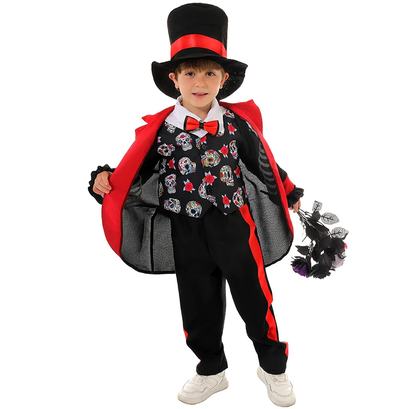 Boys Skeleton Coco Suit Halloween Fancy Dress Up Girl Skull Catrina Dress Day Of The Dead Child Costume